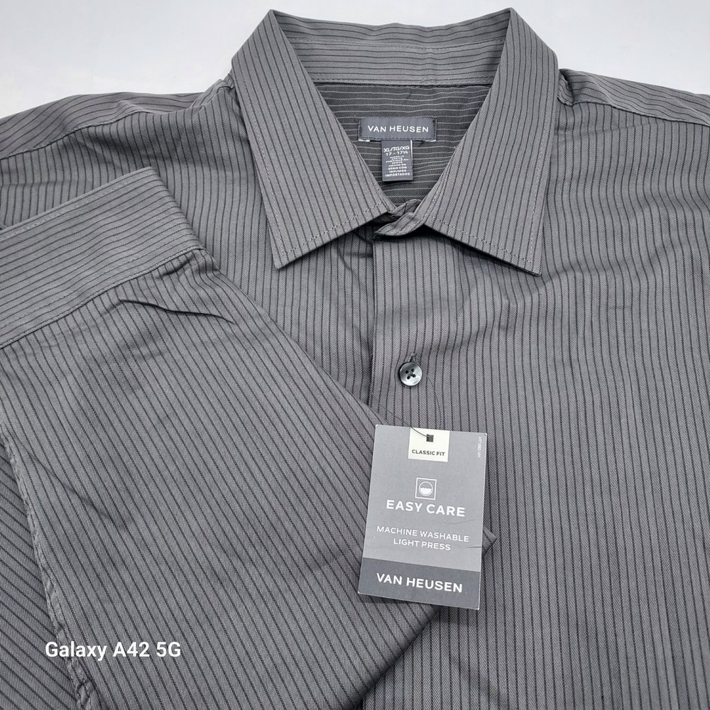 Van Heusen Mens XL Easy Care Grey Pinstripe Dress Shirt Classic Fit 5021042068‎